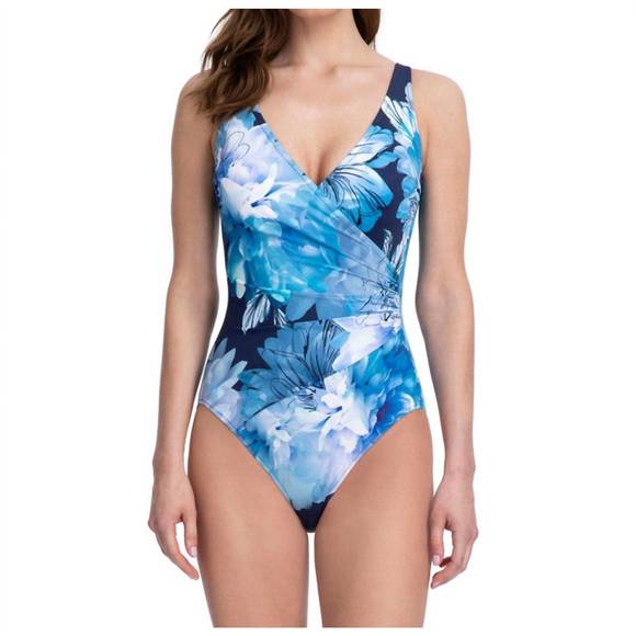 NEW GOTTEX surplice high back one piece swimsuit in got midnight floral - Picture 1 of 2